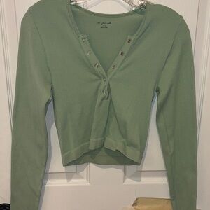 Light green long sleeve button up top